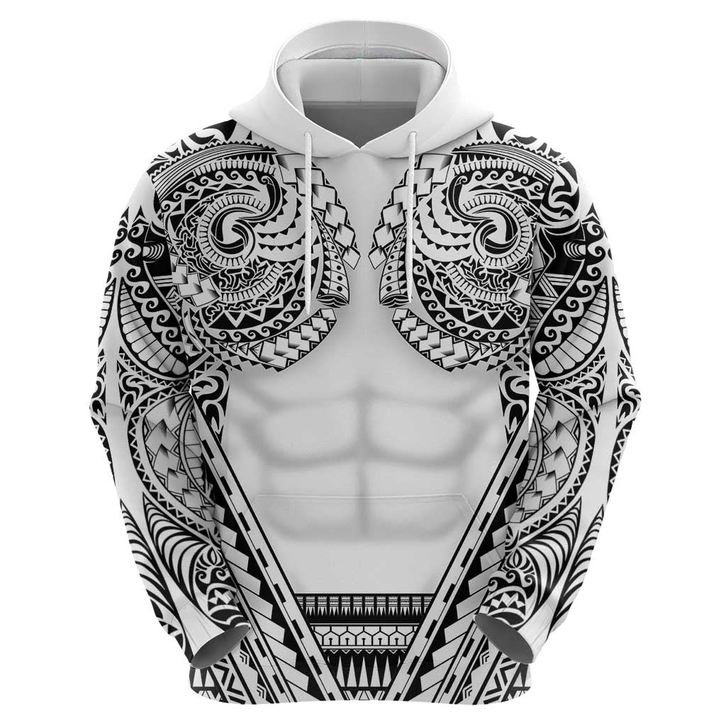 Polynesian Tattoo Inspired Cosplay Costume Zip Hoodie Tribal Warrior White - Polynesian Pride