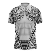 Polynesian Tattoo Inspired Cosplay Costume Zipper Polo Shirt Tribal Warrior White LT05 White - Polynesian Pride