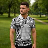 Polynesian Tattoo Inspired Cosplay Costume Zipper Polo Shirt Tribal Warrior White LT05 - Polynesian Pride