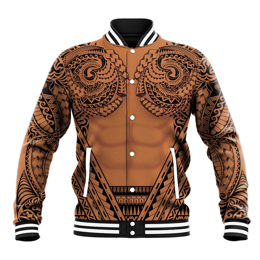 Polynesian Tattoo Inspired Cosplay Costume Baseball Jacket Tribal Warrior LT05 Unisex Brown - Polynesian Pride