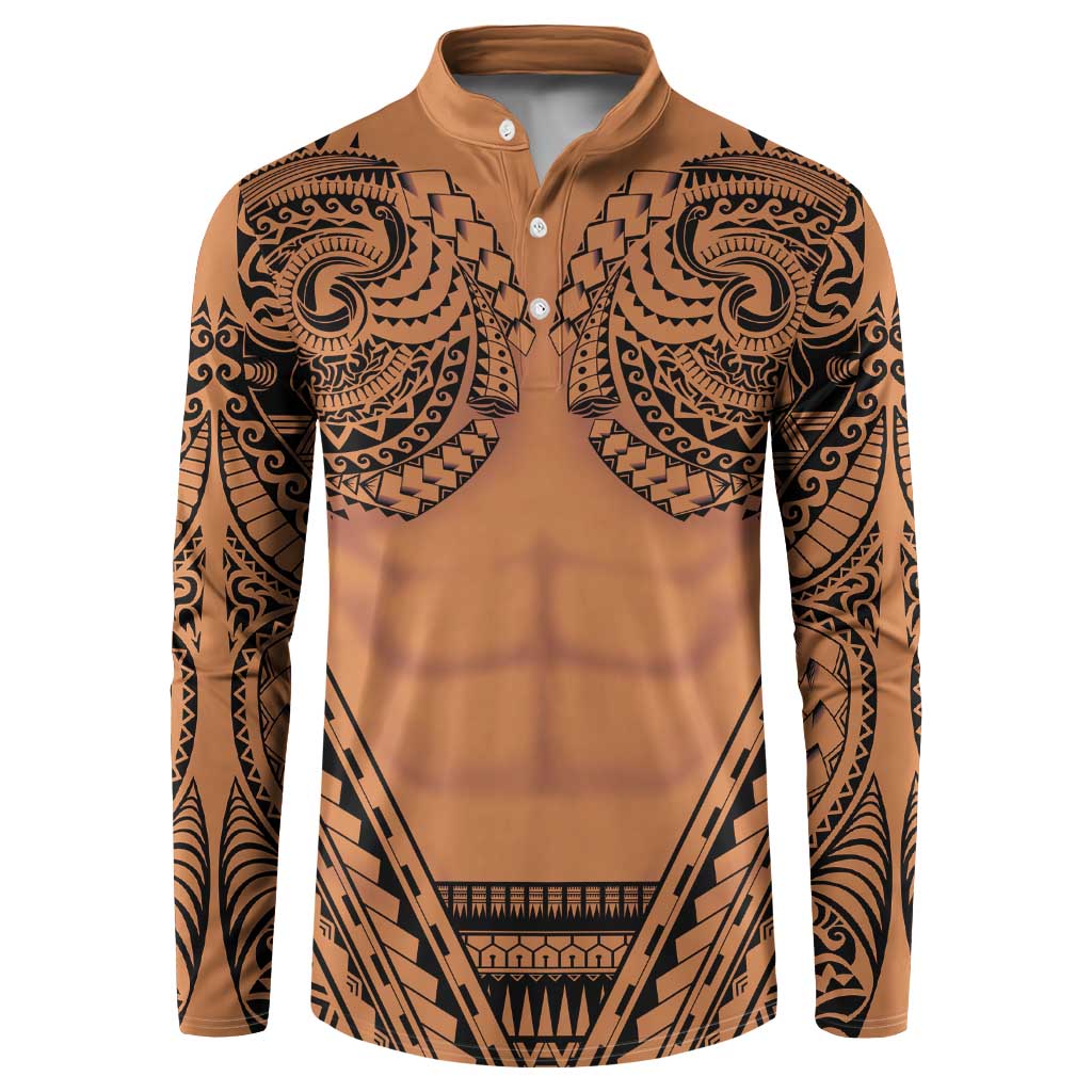 Polynesian Tattoo Inspired Cosplay Costume Button Sweatshirt Tribal Warrior LT05 Brown - Polynesian Pride