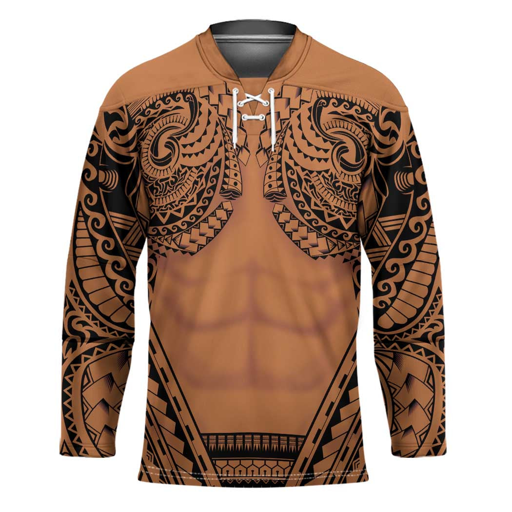 Polynesian Tattoo Inspired Cosplay Costume Hockey Jersey Tribal Warrior LT05 Unisex Brown - Polynesian Pride