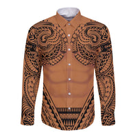Polynesian Tattoo Inspired Cosplay Costume Long Sleeve Button Shirt Tribal Warrior LT05 Unisex Brown - Polynesian Pride