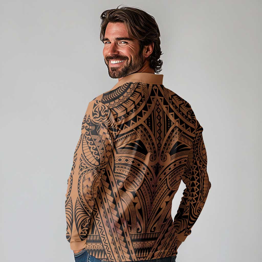 Polynesian Tattoo Inspired Cosplay Costume Long Sleeve Polo Shirt Tribal Warrior LT05 - Polynesian Pride