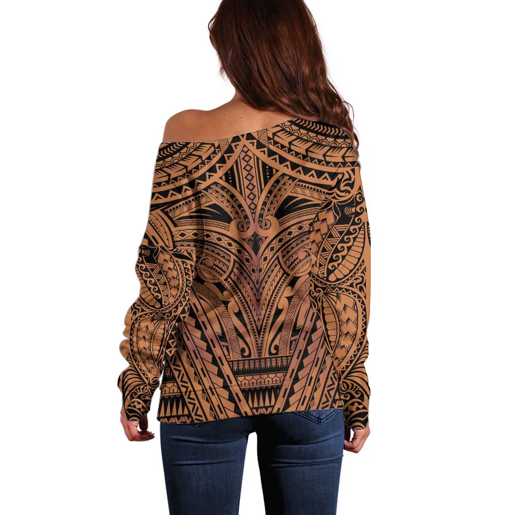 Polynesian Tattoo Inspired Cosplay Costume Off Shoulder Sweater Tribal Warrior - Polynesian Pride