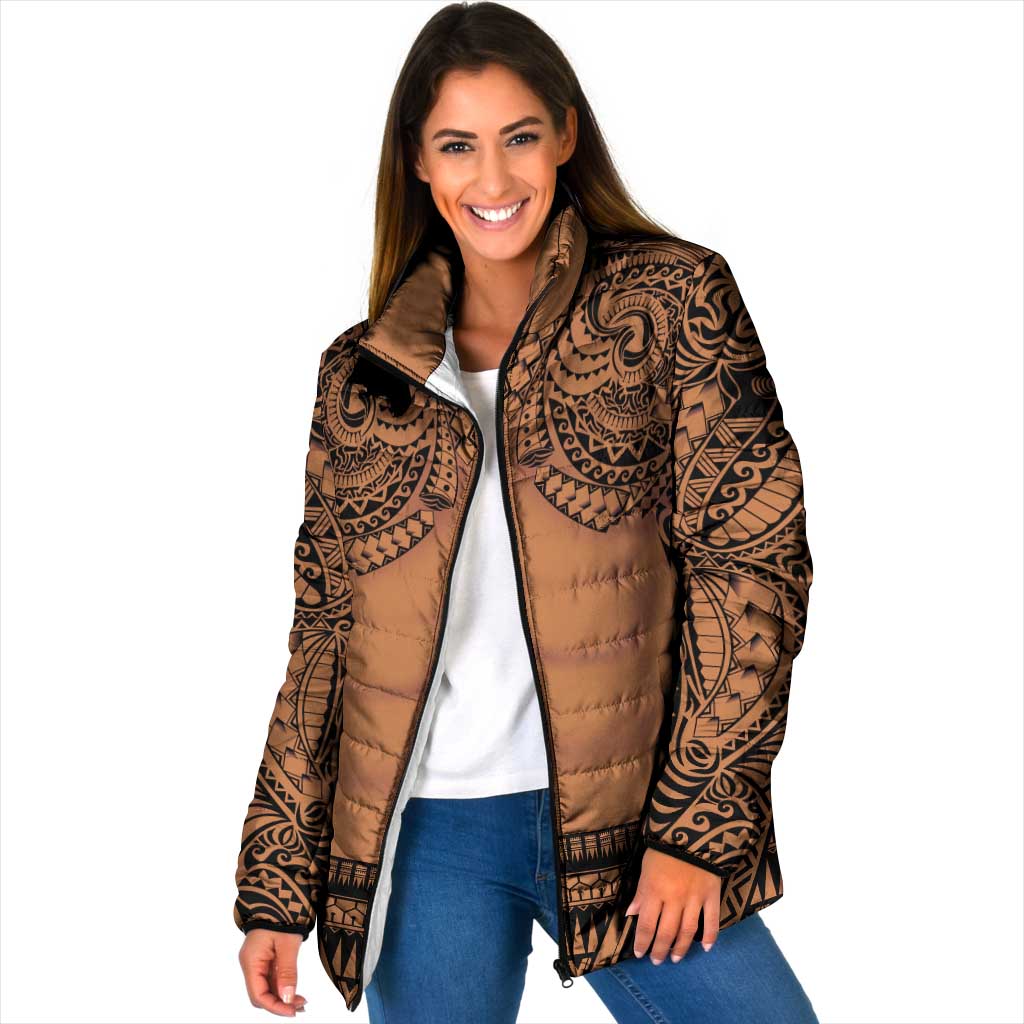 Polynesian Tattoo Inspired Cosplay Costume Padded Jacket Tribal Warrior LT05 Women Brown - Polynesian Pride