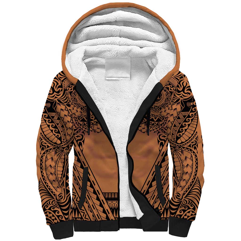 Polynesian Tattoo Inspired Cosplay Costume Sherpa Hoodie Tribal Warrior LT05 Unisex Brown - Polynesian Pride