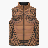 Polynesian Tattoo Inspired Cosplay Costume Sleeveless Puffer Jacket Tribal Warrior LT05 Unisex Brown - Polynesian Pride