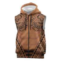 Polynesian Tattoo Inspired Cosplay Costume Sleeveless Zip Hoodie Tribal Warrior LT05 Brown - Polynesian Pride