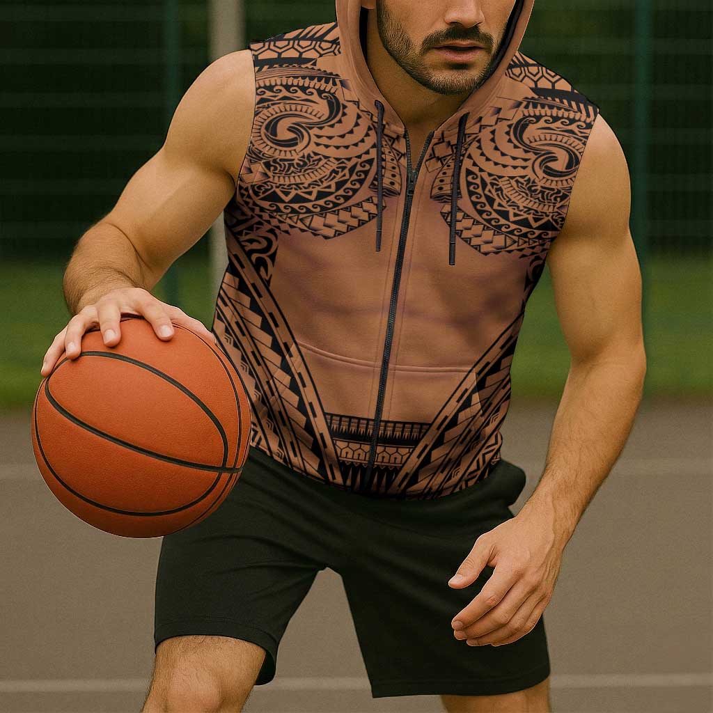 Polynesian Tattoo Inspired Cosplay Costume Sleeveless Zip Hoodie Tribal Warrior LT05 - Polynesian Pride