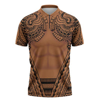 Polynesian Tattoo Inspired Cosplay Costume Zipper Polo Shirt Tribal Warrior LT05 Brown - Polynesian Pride