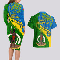 Malampa Day Couples Matching Long Sleeve Bodycon Dress and Hawaiian Shirt Sand Drawing Vanuatuan Pattern LT05 - Polynesian Pride