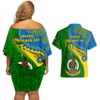 Malampa Day Couples Matching Off Shoulder Short Dress and Hawaiian Shirt Sand Drawing Vanuatuan Pattern LT05 - Polynesian Pride