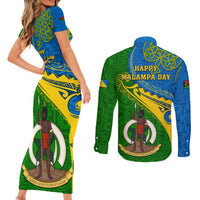 Malampa Day Couples Matching Short Sleeve Bodycon Dress and Long Sleeve Button Shirts Sand Drawing Vanuatuan Pattern LT05 - Polynesian Pride