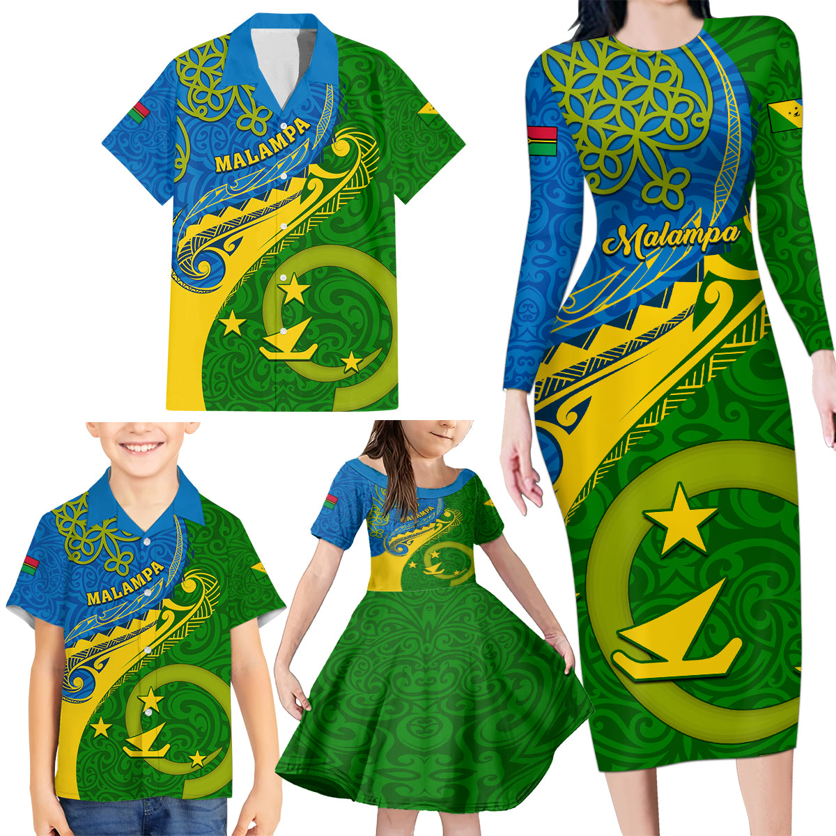 malampa-day-family-matching-long-sleeve-bodycon-dress-and-hawaiian-shirt-sand-drawing-vanuatuan-pattern