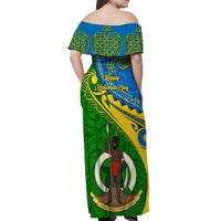 Malampa Day Off Shoulder Maxi Dress Sand Drawing Vanuatuan Pattern LT05 - Polynesian Pride