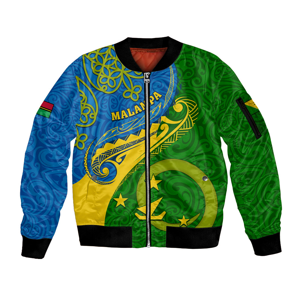 Malampa Day Sleeve Zip Bomber Jacket Sand Drawing Vanuatuan Pattern LT05 Unisex Green - Polynesian Pride