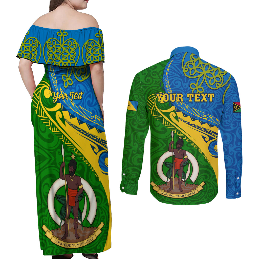 Personalized Malampa Day Couples Matching Off Shoulder Maxi Dress and Long Sleeve Button Shirts Sand Drawing Vanuatuan Pattern LT05 - Polynesian Pride