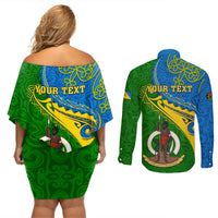 Personalized Malampa Day Couples Matching Off Shoulder Short Dress and Long Sleeve Button Shirts Sand Drawing Vanuatuan Pattern LT05 - Polynesian Pride