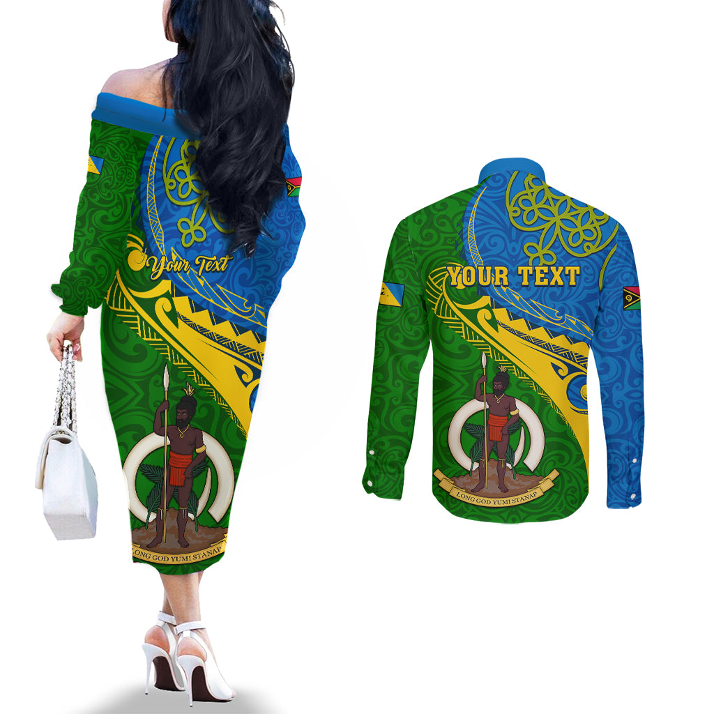 Personalized Malampa Day Couples Matching Off The Shoulder Long Sleeve Dress and Long Sleeve Button Shirts Sand Drawing Vanuatuan Pattern LT05 - Polynesian Pride