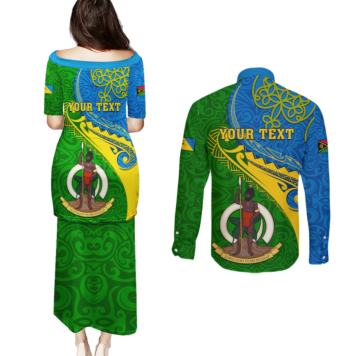 Personalized Malampa Day Couples Matching Puletasi Dress and Long Sleeve Button Shirts Sand Drawing Vanuatuan Pattern LT05 - Polynesian Pride