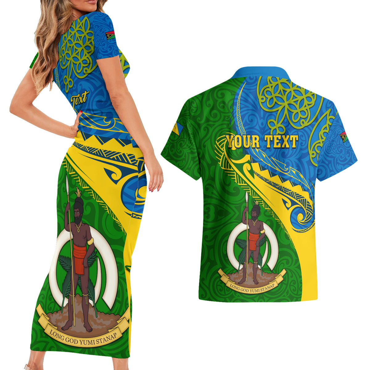 Personalized Malampa Day Couples Matching Short Sleeve Bodycon Dress and Hawaiian Shirt Sand Drawing Vanuatuan Pattern LT05 - Polynesian Pride