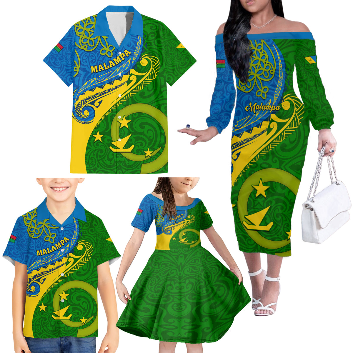 Personalized Malampa Day Family Matching Off Shoulder Long Sleeve Dress and Hawaiian Shirt Sand Drawing Vanuatuan Pattern LT05 - Polynesian Pride