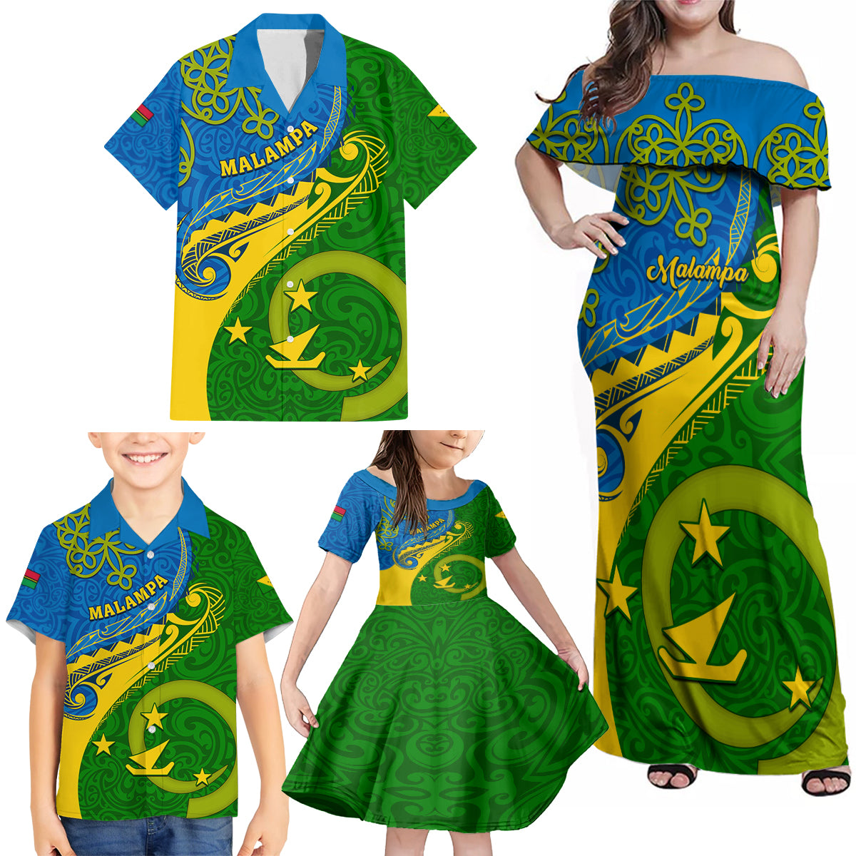 Personalized Malampa Day Family Matching Off Shoulder Maxi Dress and Hawaiian Shirt Sand Drawing Vanuatuan Pattern LT05 - Polynesian Pride