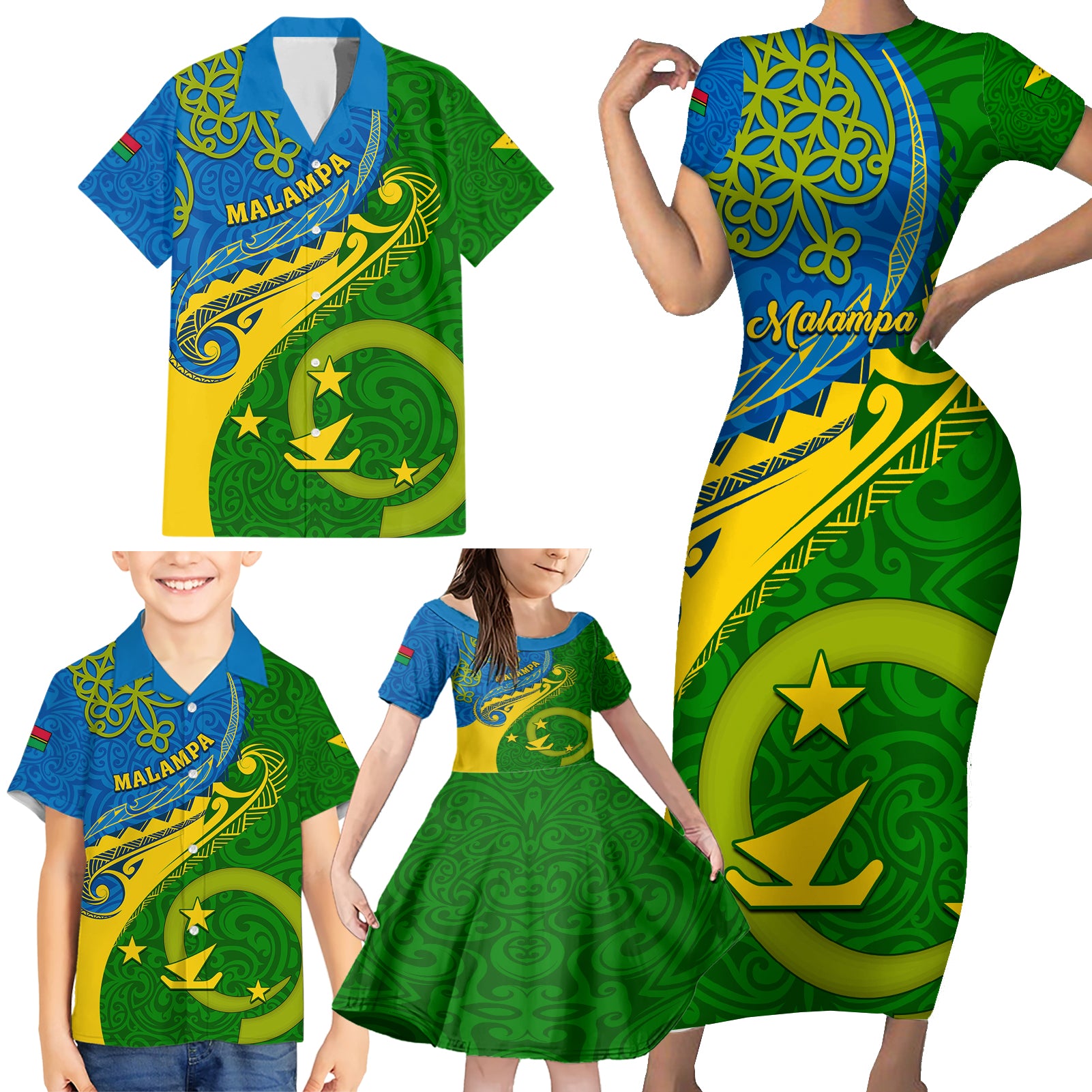 Personalized Malampa Day Family Matching Short Sleeve Bodycon Dress and Hawaiian Shirt Sand Drawing Vanuatuan Pattern LT05 - Polynesian Pride