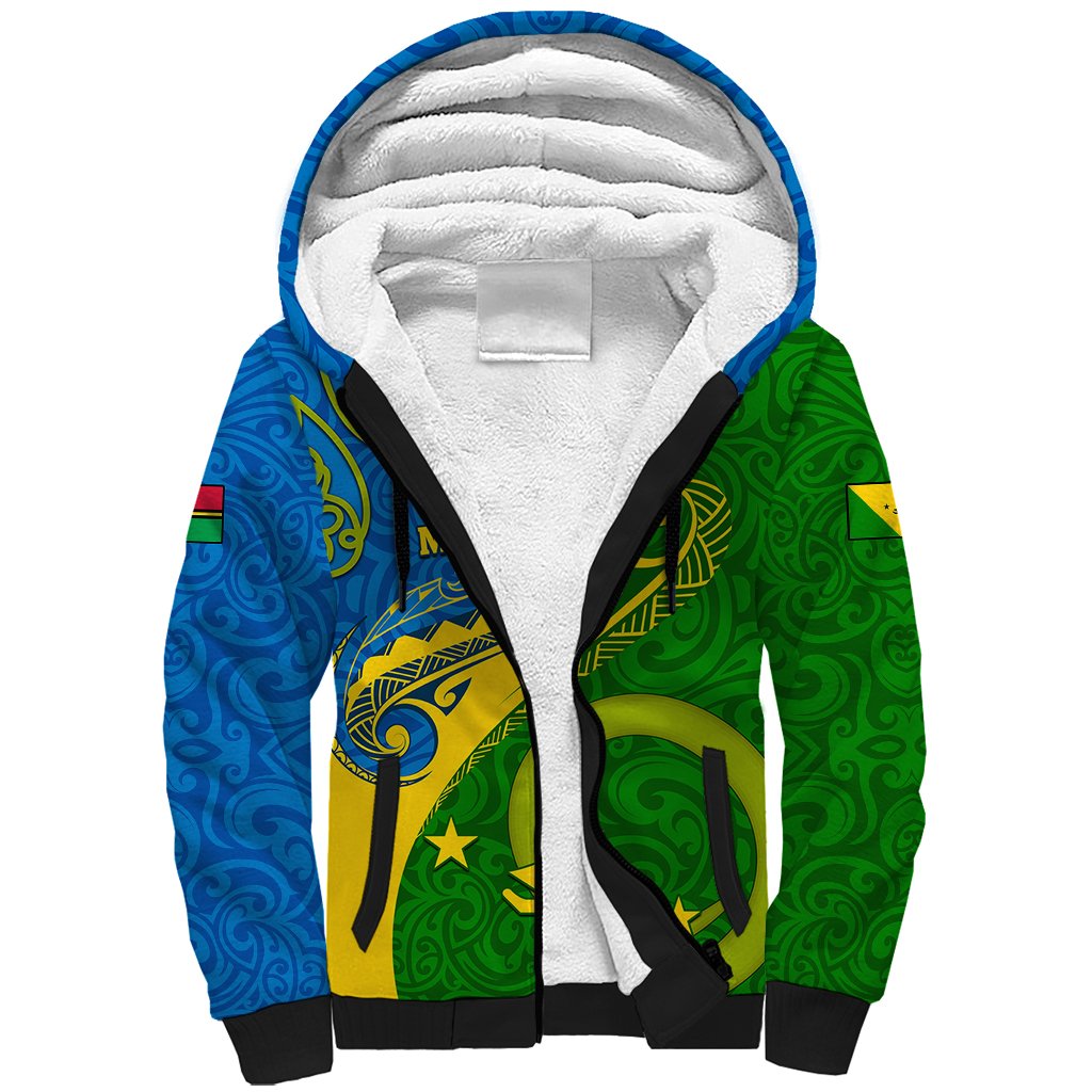 Personalized Malampa Day Sherpa Hoodie Sand Drawing Vanuatuan Pattern LT05 Unisex Green - Polynesian Pride