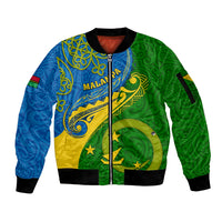 Personalized Malampa Day Sleeve Zip Bomber Jacket Sand Drawing Vanuatuan Pattern LT05 Unisex Green - Polynesian Pride