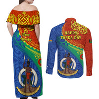 Tafea Day Couples Matching Off Shoulder Maxi Dress and Long Sleeve Button Shirts Sand Drawing Vanuatuan Pattern LT05 - Polynesian Pride