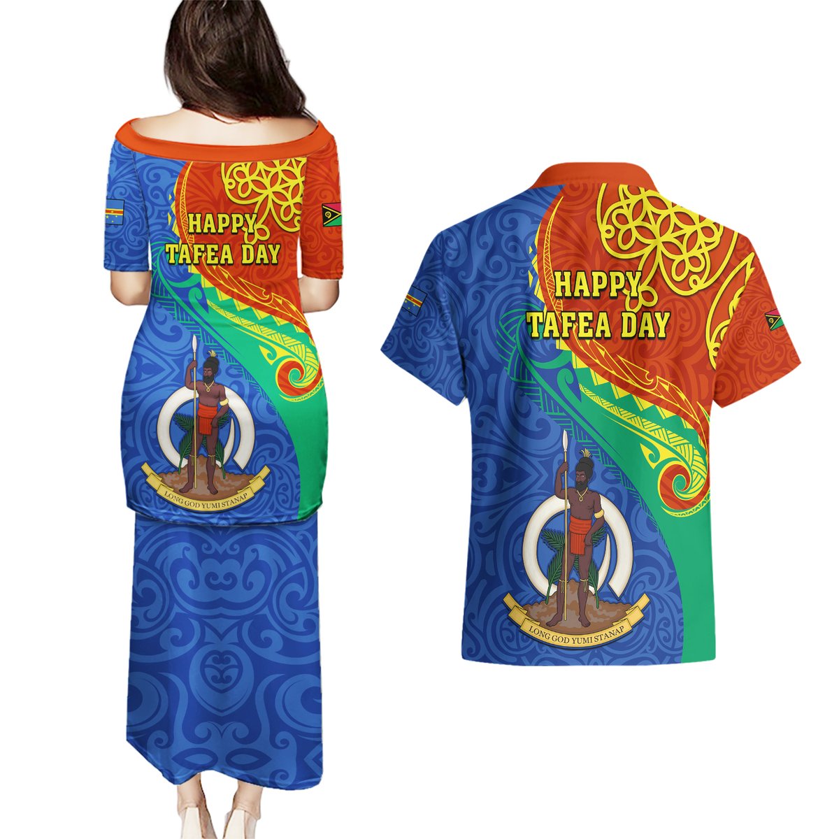 Tafea Day Couples Matching Puletasi Dress and Hawaiian Shirt Sand Drawing Vanuatuan Pattern LT05 - Polynesian Pride