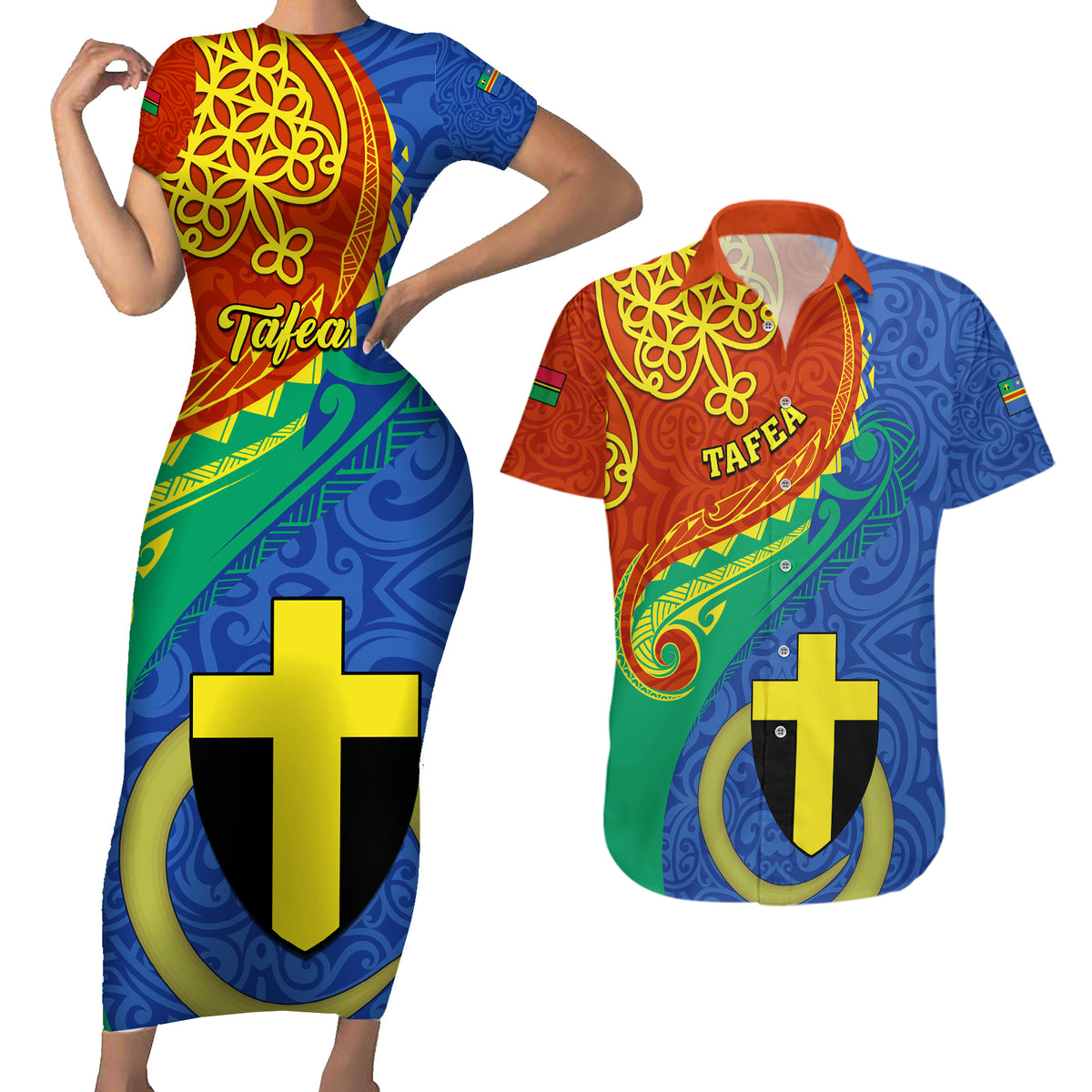 Tafea Day Couples Matching Short Sleeve Bodycon Dress and Hawaiian Shirt Sand Drawing Vanuatuan Pattern LT05 Blue - Polynesian Pride