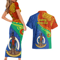 Tafea Day Couples Matching Short Sleeve Bodycon Dress and Hawaiian Shirt Sand Drawing Vanuatuan Pattern LT05 - Polynesian Pride