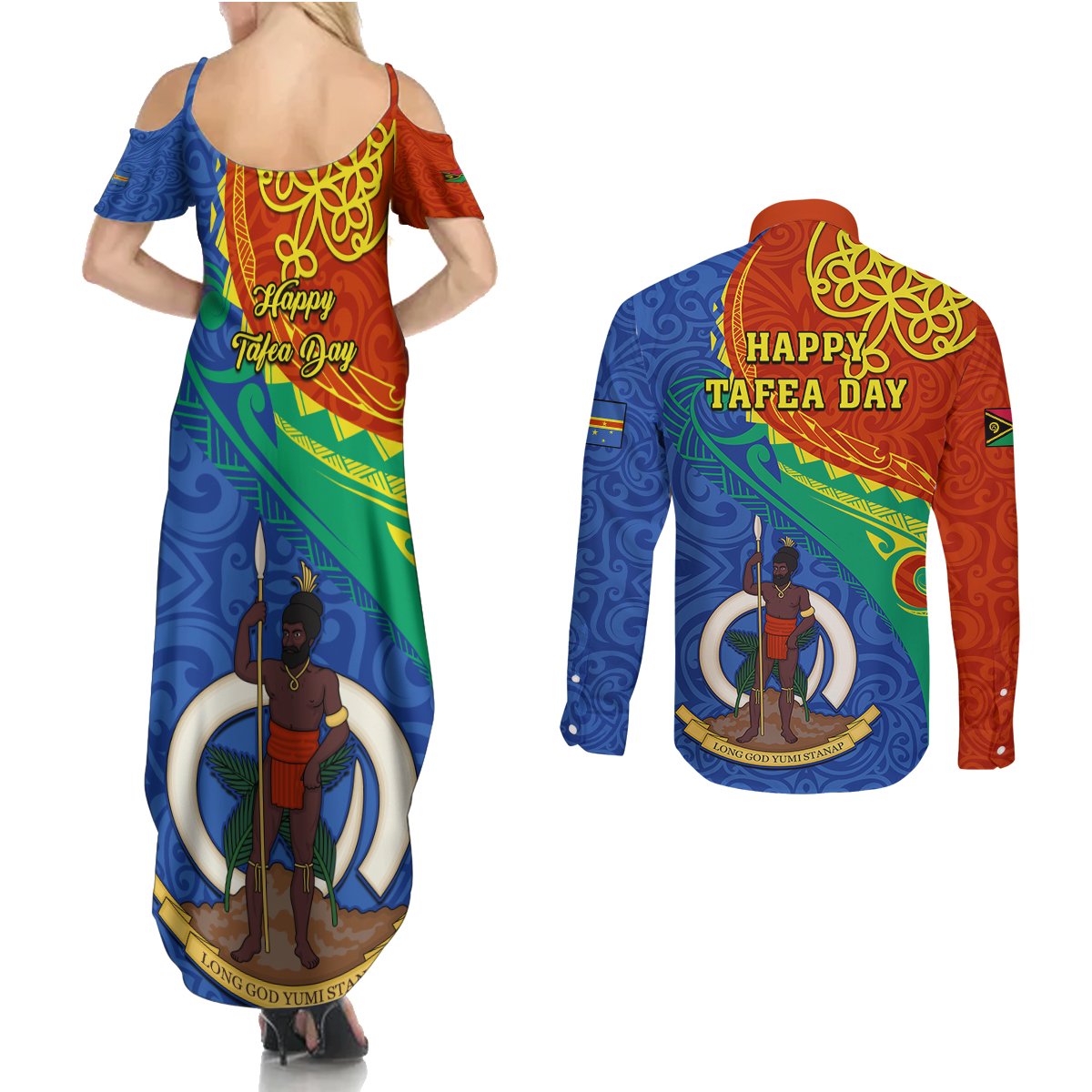 Tafea Day Couples Matching Summer Maxi Dress and Long Sleeve Button Shirts Sand Drawing Vanuatuan Pattern LT05 - Polynesian Pride