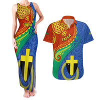 Tafea Day Couples Matching Tank Maxi Dress and Hawaiian Shirt Sand Drawing Vanuatuan Pattern LT05 Blue - Polynesian Pride