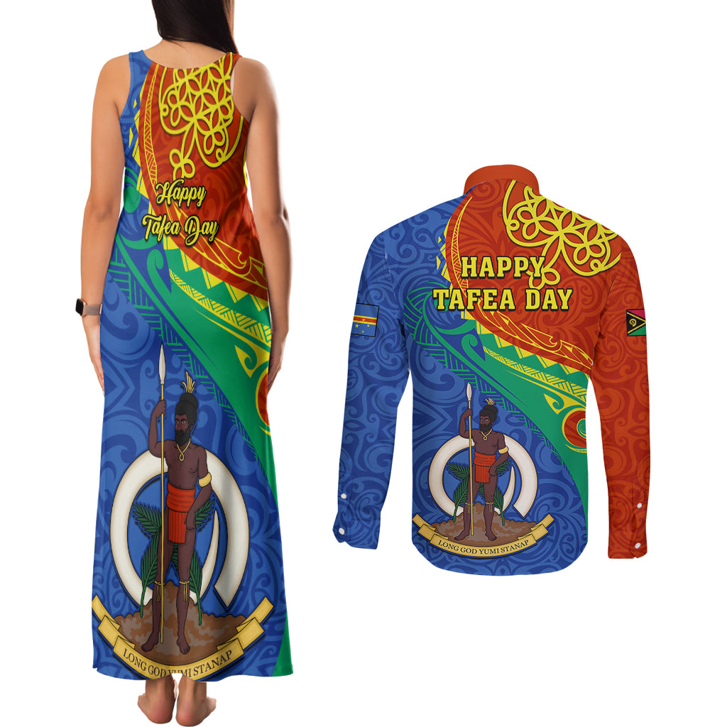 Tafea Day Couples Matching Tank Maxi Dress and Long Sleeve Button Shirts Sand Drawing Vanuatuan Pattern LT05 - Polynesian Pride