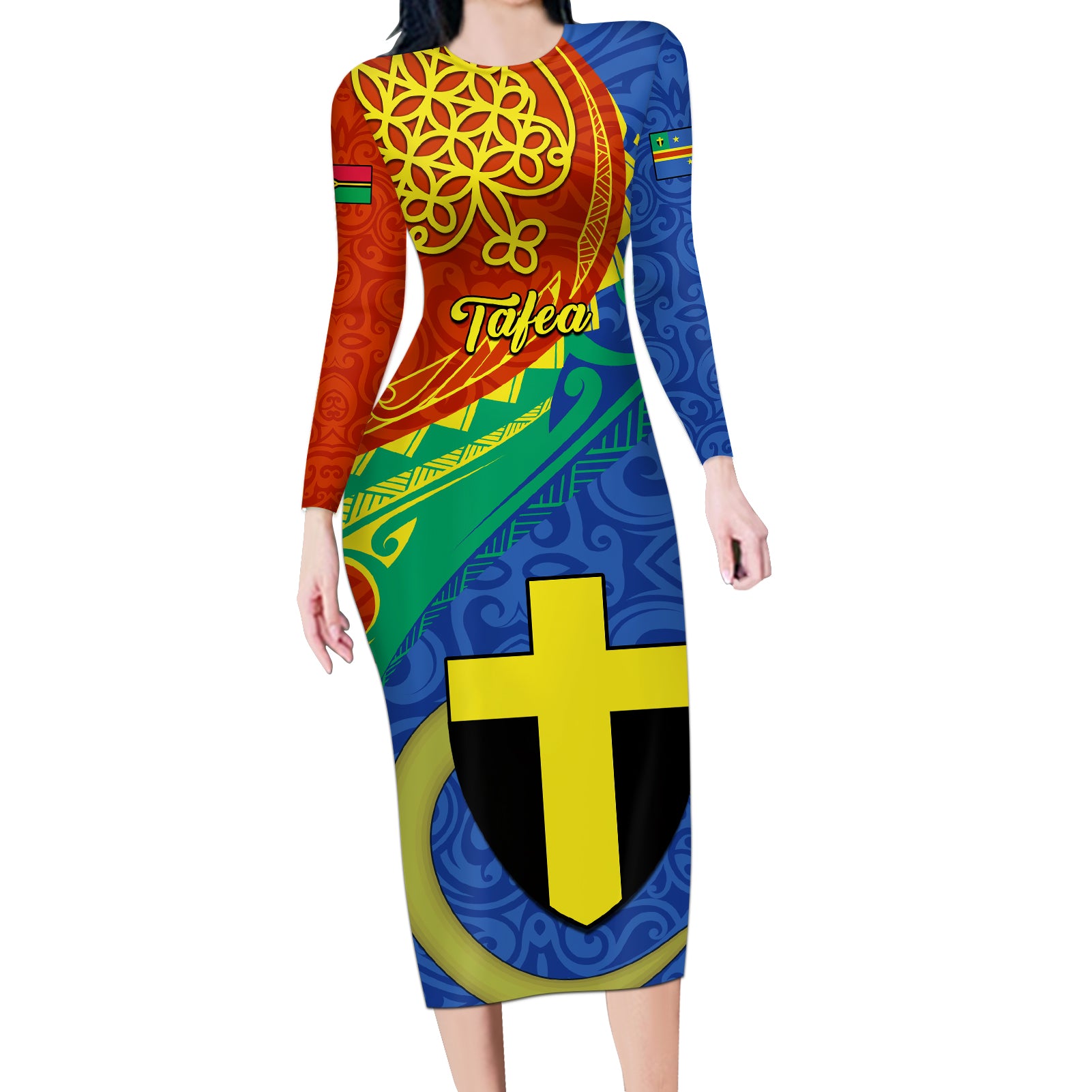 tafea-day-long-sleeve-bodycon-dress-sand-drawing-vanuatuan-pattern