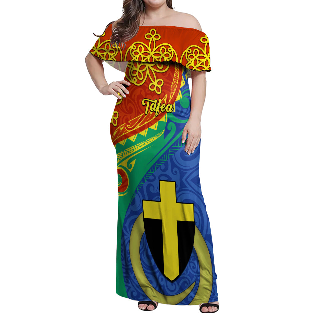 Tafea Day Off Shoulder Maxi Dress Sand Drawing Vanuatuan Pattern LT05 Women Blue - Polynesian Pride