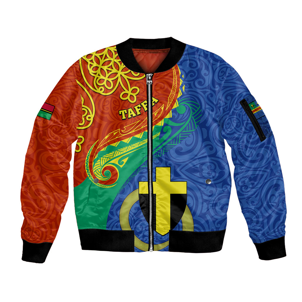 Tafea Day Sleeve Zip Bomber Jacket Sand Drawing Vanuatuan Pattern LT05 Unisex Blue - Polynesian Pride