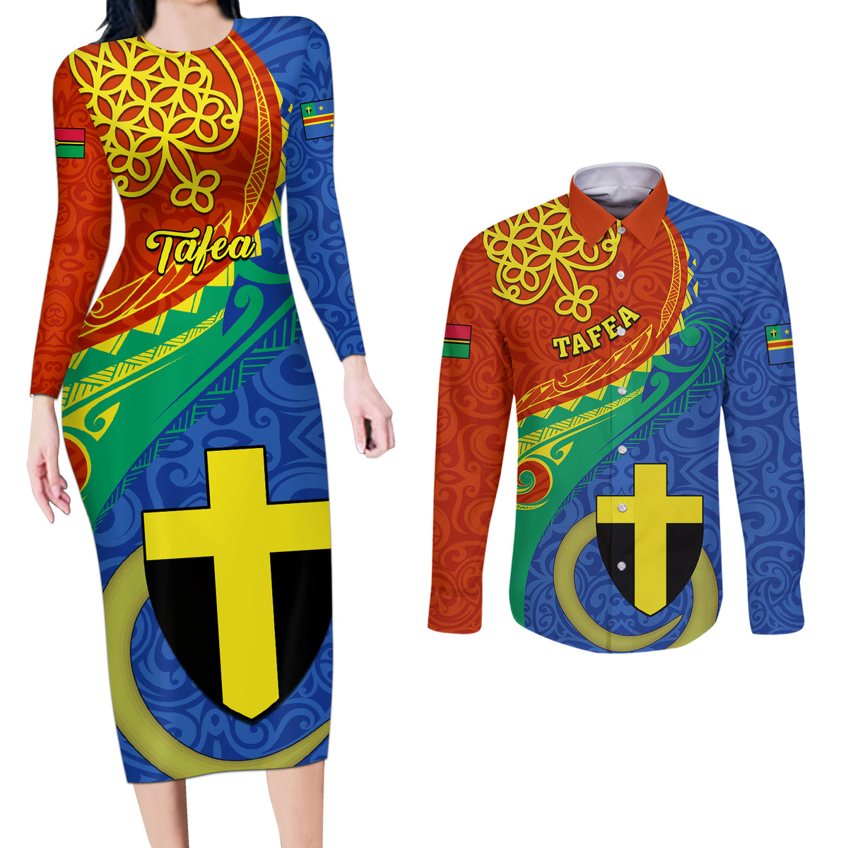 Personalized Tafea Day Couples Matching Long Sleeve Bodycon Dress and Long Sleeve Button Shirts Sand Drawing Vanuatuan Pattern LT05 Blue - Polynesian Pride
