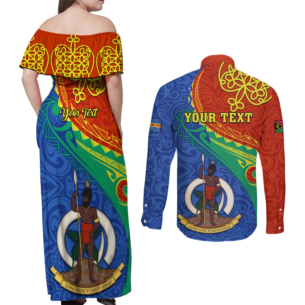 Personalized Tafea Day Couples Matching Off Shoulder Maxi Dress and Long Sleeve Button Shirts Sand Drawing Vanuatuan Pattern LT05 - Polynesian Pride