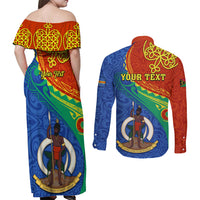 Personalized Tafea Day Couples Matching Off Shoulder Maxi Dress and Long Sleeve Button Shirts Sand Drawing Vanuatuan Pattern LT05 - Polynesian Pride
