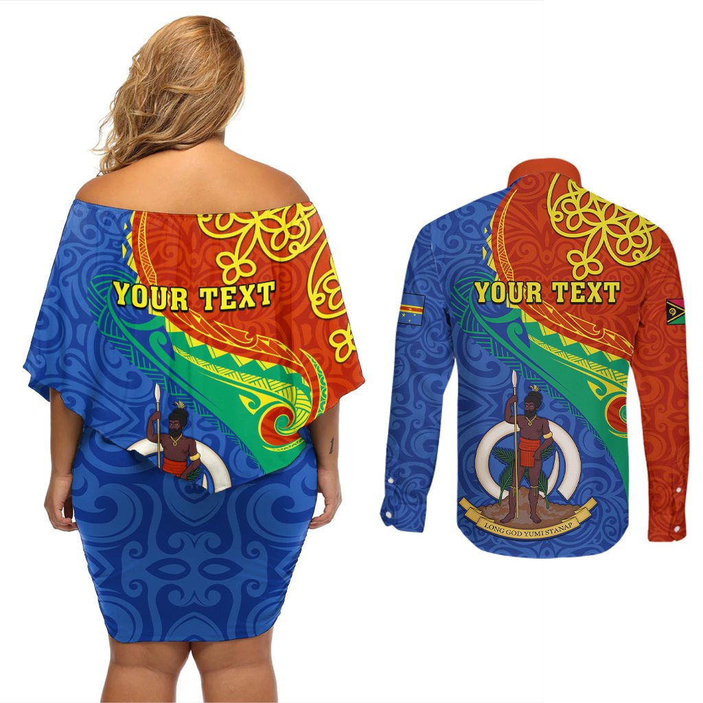 Personalized Tafea Day Couples Matching Off Shoulder Short Dress and Long Sleeve Button Shirts Sand Drawing Vanuatuan Pattern LT05 - Polynesian Pride