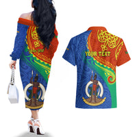Personalized Tafea Day Couples Matching Off The Shoulder Long Sleeve Dress and Hawaiian Shirt Sand Drawing Vanuatuan Pattern LT05 - Polynesian Pride