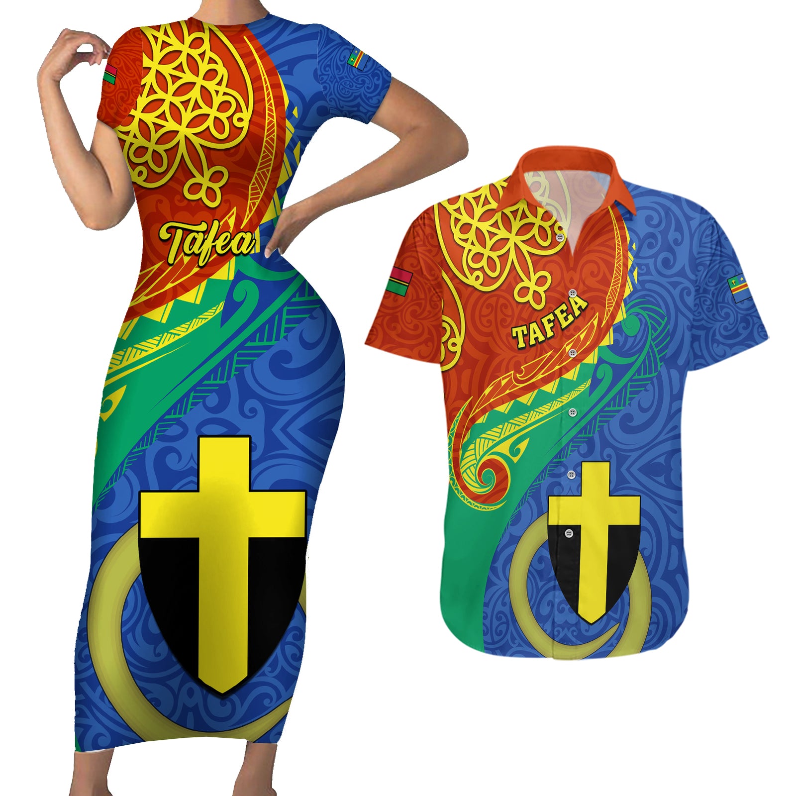 Personalized Tafea Day Couples Matching Short Sleeve Bodycon Dress and Hawaiian Shirt Sand Drawing Vanuatuan Pattern LT05 Blue - Polynesian Pride