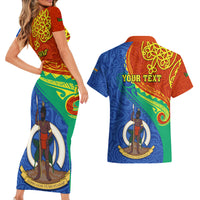 Personalized Tafea Day Couples Matching Short Sleeve Bodycon Dress and Hawaiian Shirt Sand Drawing Vanuatuan Pattern LT05 - Polynesian Pride