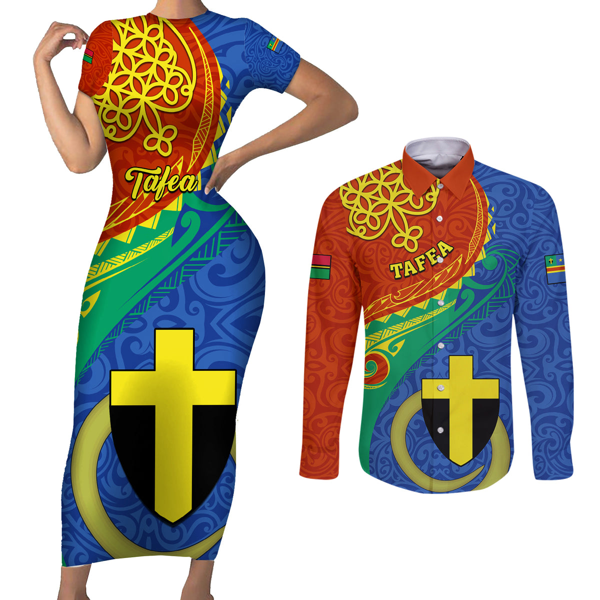 Personalized Tafea Day Couples Matching Short Sleeve Bodycon Dress and Long Sleeve Button Shirts Sand Drawing Vanuatuan Pattern LT05 Blue - Polynesian Pride