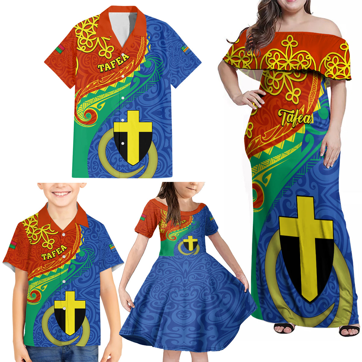 Personalized Tafea Day Family Matching Off Shoulder Maxi Dress and Hawaiian Shirt Sand Drawing Vanuatuan Pattern LT05 - Polynesian Pride